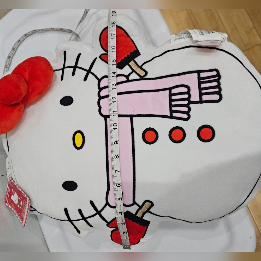 Cute Large Hello Kitty White Christmas Snowman Winter Holiday Seasonal Pillow - Picture 4 of 10